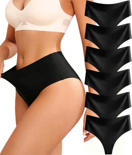 Sth Big Seamless String Tanga Damen Hohe Taille Unterhosen Nahtlose Unterwäsche Frauen Atmungsaktiv Unsichtbarer Slip High Waist Women Thong Mehrpack 6er Pack