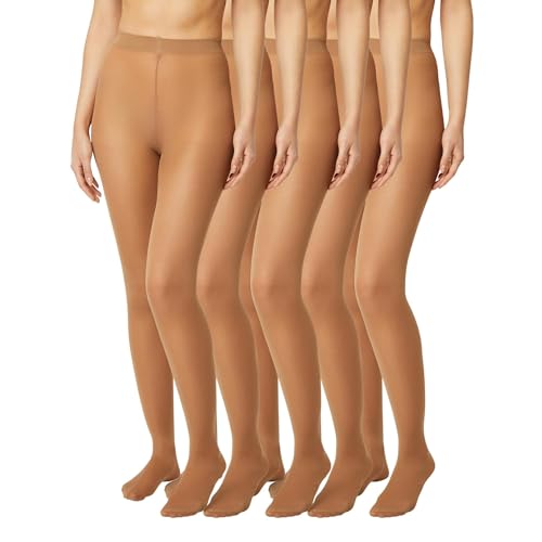 FM London 5er-Pack Strumpfhose für Damen - Bequeme Damenstrumpfhose mit Stretch-Fit-Design