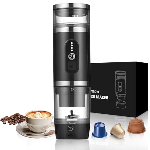 Umisu Kaffeemaschine, tragbar, 3-in-1, mit Milchaufschäumer, Espressomaschine mit Kapseln 20 Bar und gemahlenem Kaffee, für Büro, Auto, Camping, Wandern, Reisen, Weihnachten, Geburtstag, Schwarz