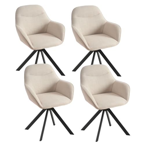 Goeurvant Esszimmerstühle drehbar Beige 4er Set mit Armlehnen, 360° drehbar Polsterstuhl Küchenstuhl aus Leinen Armlehnstühle für Esszimmer, Küche und Wohnzimmer