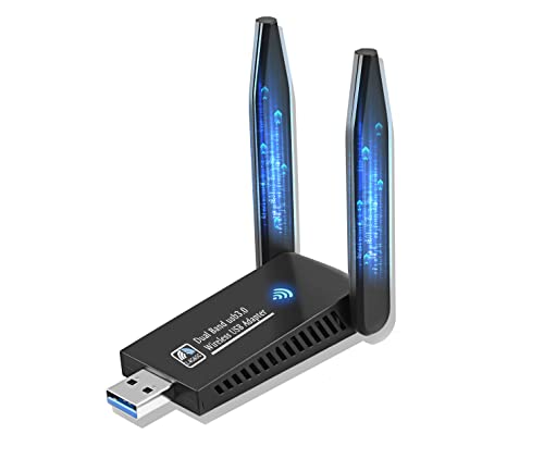 AC1300 USB WLAN Stick für pc, High Gain Dualband WLAN Adapter pc with high gain Antennas, MU-MIMO WLAN Adapter PC with 2 x 5dBi Antenna, WLAN USB Stick für pc Compatible with Windows 11/10/8.1/8/7