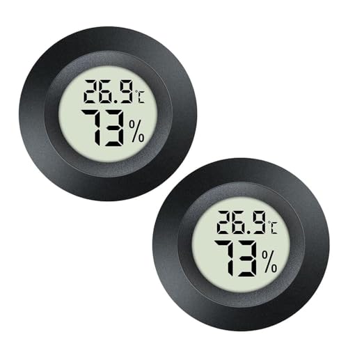JEDEW Hygrometer Thermometer Digital Humidity Meter Indoor/Outdoor Humidity Monitor Reptile Thermometer for Humidors Greenhouse Garden Cellar Fahrenheit (℉) or Celsius(℃) (schwarz-2 Pack) (2)