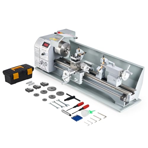 CREWORKS Metalldrehmaschine 1100W Drehmaschine 9x24 Zoll Tischdrehmaschine 220x600MM Drehbank Metall 3000 U/min Mini-Metalldrehmaschine für Metallbearbeitung Metal Lathe