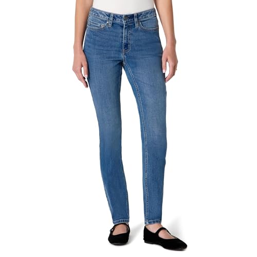 Amazon Essentials Damen Hochelastische Skinny-Jeans Mittelhoher Bund, Mittelblau, 40
