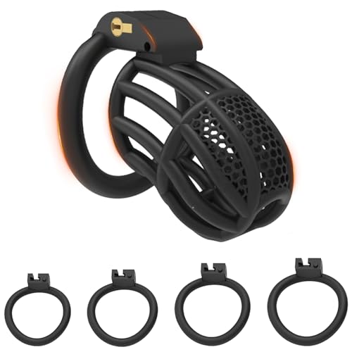 BDSMYEE Peniskäfig klein,Chastity Cage Male small Keuschheitskäfig Keuschheitsgürtel mit 4 Hodenringe,BDSMs Spielzeug hart,BDSM Set Sklaven Sexspielzeug extrem für die Männer (Schwarz, M)