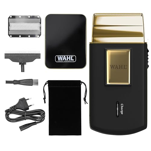 Wahl Travel Shaver Gold Edition- Schnurloser und wiederaufladbarer Elektrorasierer für Männer, ideal für Reisen, zum Schneiden von Haaren und Bart, kompakt und tragbar