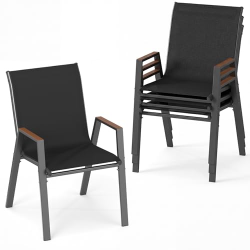 COSTWAY Gartenstühle stapelbar 4er Set, Stapelstühle, Terrassenstühle mit Armlehnen, Balkonstühle bis 180 kg belastbar, 56 x 66 x 88 cm, Schwarz