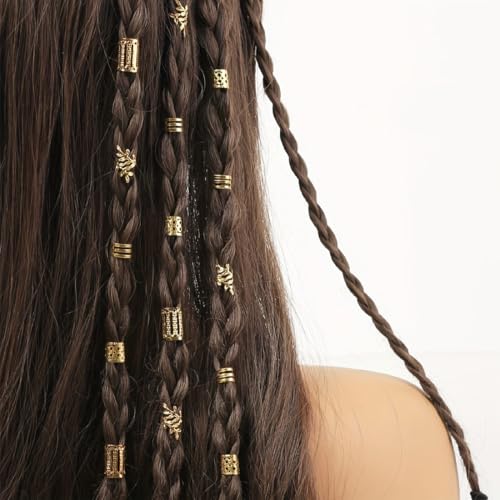 OUDQFCJ 80 Stück Haarschmuck Gold,Piraten Schmuck,Haarschmuck Pirat,Dreadlocks Schmuck,Goldener Haarschmuck,Verstellbarer Loc Schmuck für Zöpfe,6 Stile für Herren Damen Jungen-und Mädchenaccessoires
