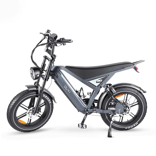 OUXI E-Bike 20 Zoll Fatbike Elektrofahrrad Pedelec, 250W Motor 60Nm, 48V 15Ah Akku 30-60km, Hydraulische Scheibenbremsen, Vollfederung, Blinker & LED-Licht, Herren Damen (Grau)