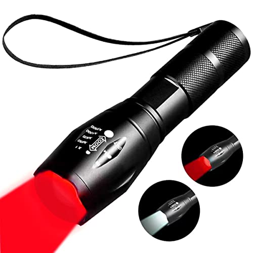 YZYOE Wiederaufladbare rote Licht Taschenlampe, taktische Taschenlampen,2 in 1 weiße Lichter und LED rote Jagd Licht, 2 Modi, Coon Hunting Lights, Detektor, Nachtbeobachtung, Astronomie, Luftfahrt.
