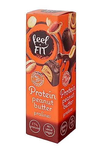 Feel FIT Protein Erdnussbutter-Pralinen in hochwertiger Milchschokolade, ohne Zuckerzusatz, 17% Eiweiß, glutenfrei 33 g (1 Packung)