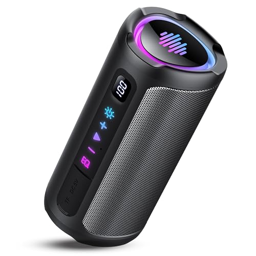 aowoka Bluetooth Lautsprecher mit Licht, 20W tragbare Musikbox, verbesserter Bass, LED-Anzeige, 20 Std. Akku, Bluetooth 5.4, IPX7 wasserdicht, TWS, TF-Karte, Lautsprecher für Reisen, Sport, Party
