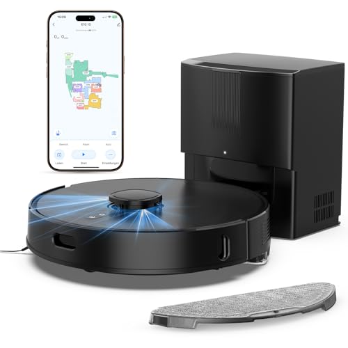 BOTLUXE E10+ Saugroboter mit Wischfunktion, Staubsauger Roboter mit Absaugstation 3.5L, 8000Pa Saugkraft, LiDAR Navigation (Schwarz)