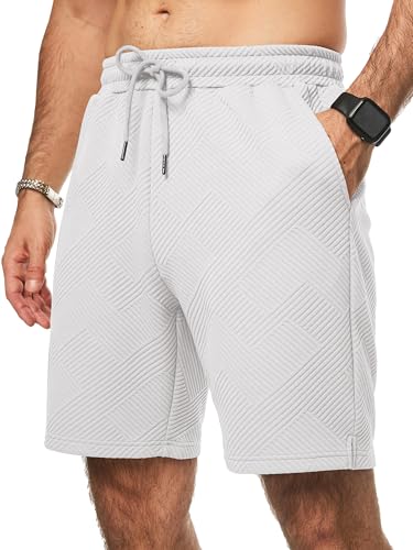 JMIERR Herren Textur Kurze Hosen Sommer Shorts mit 3 Taschen Weiß 3XL