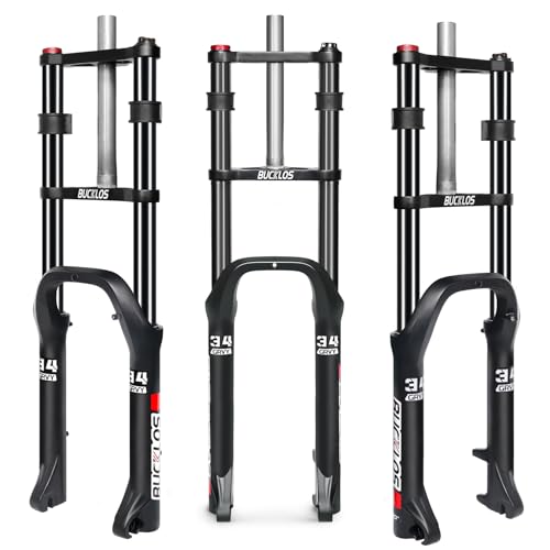 AEYINO 20 Zoll Fat Bike Federgabel 180mm Federweg, Doppelkrone Luft/Öl Doppelbrückengabel für E-Bike Elektrofahrrad, 9mm QR 135mm Nabenbreite, 4.0 Reifen Snow Beach MTB Mountainbike Gabel 1-1/8