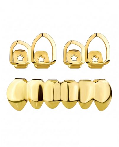 HAPZUR Grillz Zähne gold 3er Set mit formbarem Silikon für sicheren Halt & individuelle Passform, ideal für Hip-Hop Partys & Rapper Dekoration
