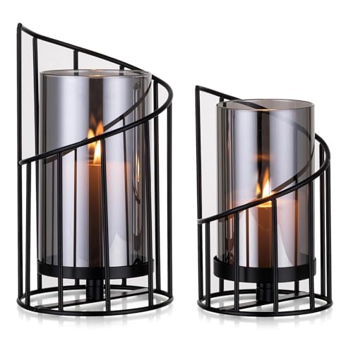 Windlicht Glas Kerzenständer Deko Schwarz: Romadedi Kerzenhalter Metall Mit Glaszylinder für Kerzen Tischdeko Windlichter Outdoor für Wohnzimmer Schlafzimmer Modern Home Deko