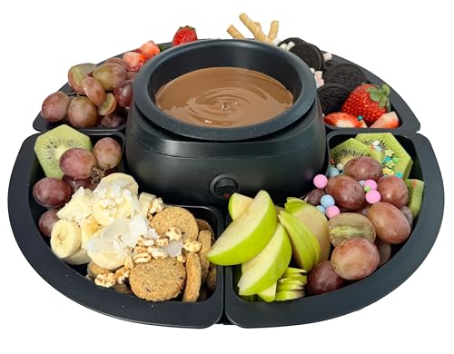 Silva Schneider SF 430, Elektrisches Schokofondue, matt schwarz, 270 Watt, abnehmbare Schüsseln & Servierfächer, inklusive Edelstahl-Fonduegabeln, leicht zu reinigen