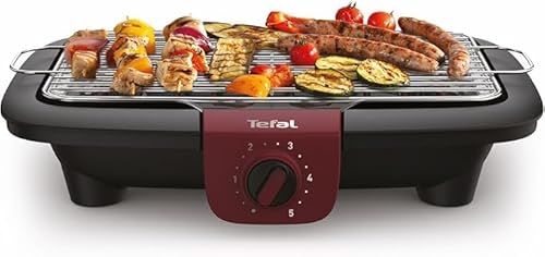 Tefal Easygrill Adjust Red Elektrogrill, 2300 Watt Tischgrill, 870 cm² Grillfläche, einfache Reinigung, Grillrost und Tropfschale spülmaschinenfest, vollständig zerlegbar, schwarz/burgunderrot, BG90E5