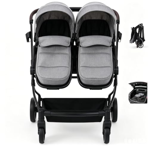 CherishCradle Zwillingsbuggy 0-3 Jahre Buggy Kinderwagen Leicht Handlich Unterwegs Reisen Flugreisen Schnell Zusammengeklappt Geschwisterwagen Sonnenschutzsegel Double Pushchair