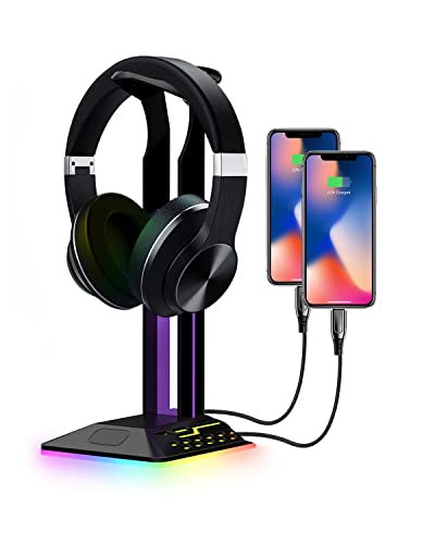 KALAHOL RGB Headset Halterung, Gaming Zubehör Kopfhörer Ständer mit 2 USB- und 1 Typ C Ports für PC-Gamer, Stabil LED kopfhörerständer für alle Kopfhörer, Geschenk für Geburtstag, Jungen, Weihnachten
