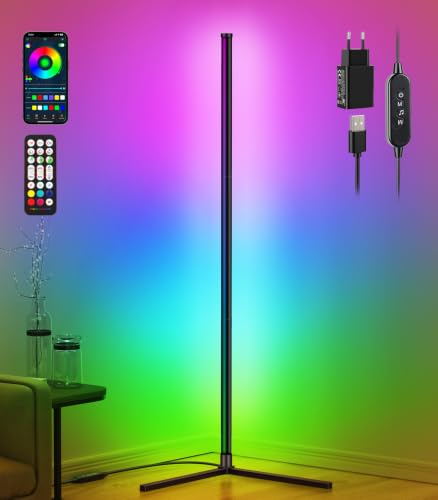 riyo LED Stehlampe, Stehlampe Wohnzimmer mit APP-Steuerung und Fernbedienung, RGB-Ecklampe mit 16 Millionen Farben und 68+ Szenen. Farbwechsel-Umgebungslicht mit Musiksynchronisation