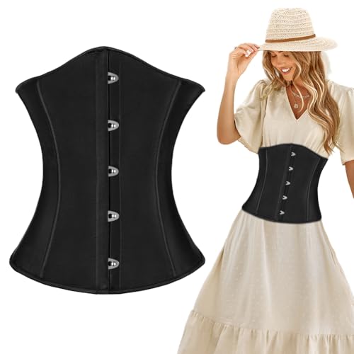 AUYAO Damen Steampunk Vollbrust Corsage Vintage Corsagen Bustier Corsette Mittelalterliche Schnürbrust Damen Korsett Top Unterbrustkorsett Renaissance Steampunk Pirate Halloween Cosplay Schwarz (B-L)