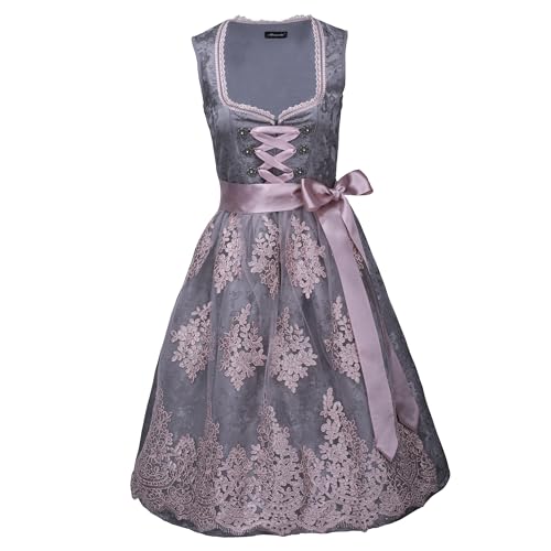 Allegenda Dirndl Für Damen | Midi Trachtenkleid für Octoberfast | 2-teilig | Trachtenmode mit Schürze | Besonderes Design | Erstklassig (40)
