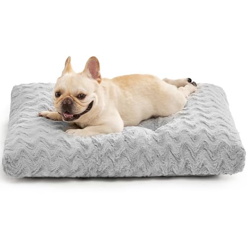 EHEYCIGA Hundebett Mittelgroße Hunde Waschbar, 73x53cm, Hundekissen Flauschig für Kleine Mittelgroße Hunde, Kuschelig Umkehrbare Hundematte mit Kunstpelz und Kunstleinen, Grau
