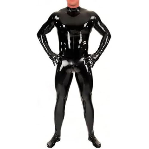 YZPNBW Sexy Schwarzer Latex Fetisch Catsuit Body mit Socken Handschuhen Reißverschluss Gummikostüme für Männer Latex-Anzug Anpassen Ganzkörper-Erwachsener Latex Gummi Catsuit Latex-Anzug Bodysuit