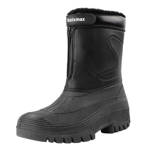 Knixmax Outdoor Winterstiefel Herren Warm Gefütterte Schneestiefel Winterschuhe mit wasserdichtem Obermaterial und rutschfesten Sohlen Geeignet für die Schneesaison im Winter Schwarz EU47
