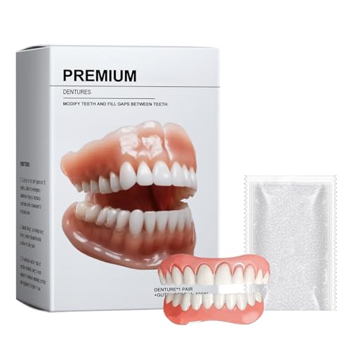 Kompletter Satz Zahnersatz, Silikon Zahnersatz Vollmund, Reline Denture Set Männer Frauen, Prothesen Unterfütterung Gebiss, Kosmetische Zähne Temporäre Prothesen für Eine Schnelle Orale Verschönerung