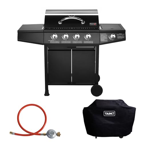 TAINO BASIC BBQ Gasgrill Grillwagen Edelstahl-Brenner + Seitenkocher Grill (Gasgrill BASIC 4+1 Set)