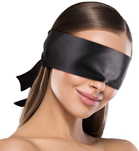 liebesfreunde® Augenbinde für Paare - Schöne Erotik Augenmaske aus Satin I Bondage Maske zum Fesseln, Sex Spielzeug Zubehör, schwarz
