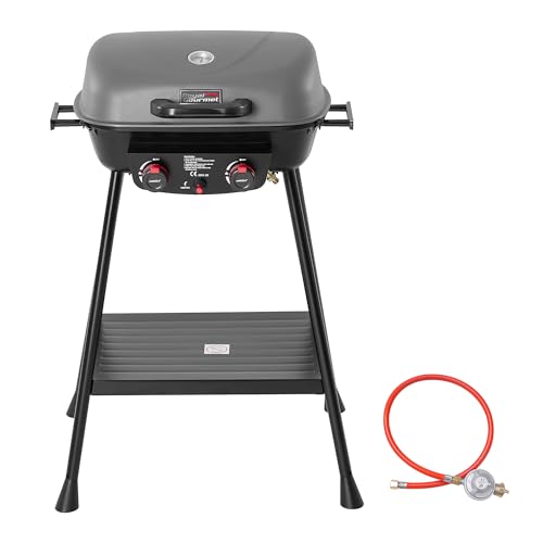 Royal Gourmet 2- Brenner Gasgrill kleiner Balkon-Picknick-Grill, 5 kW Grillwagen für Garten und Camping mit leicht demontierbaren Grillständer