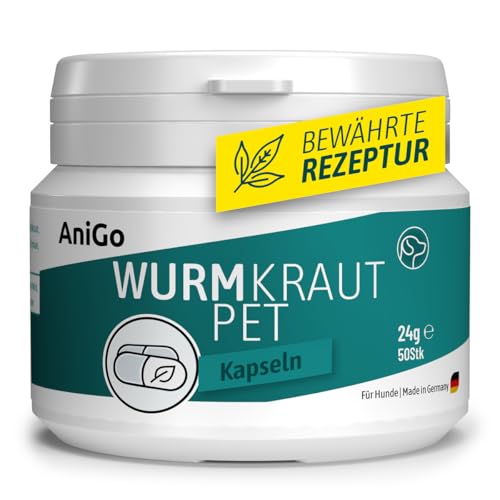AniGo Wurmkraut PET Kapseln 50 Stück – für Hunde, mit echtem Wurmkraut (Artemisia Absinthium) in rezepturbasierter Pflanzenformel, geeignet für Hunde Aller Rassen