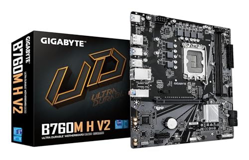 GIGABYTE B760M H V2 Mainboard - Unterstützt Intel Core Prozessoren der 14. Generation, digitales 5+1+1-Phasen-VRM, bis zu 8000MHz DDR5 (O.C.), 1xPCIe 4.0 M.2, 1GbE LAN, USB 3.2 Gen1
