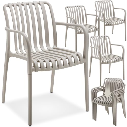 tectake® Gartenstühle stapelbar, Gartenmöbel Set, Balkon Möbel, Bistro Set, Sessel, Outdoor Möbel, Balkonmöbel, Terrassenmöbel - Taupe, 4er Set