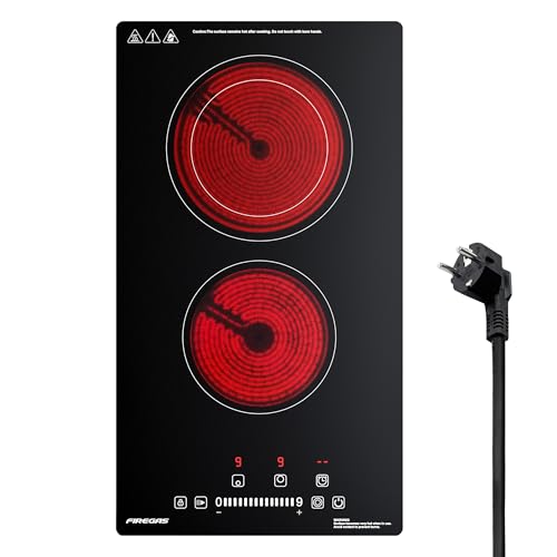 Domino Glaskeramikkochfeld, FIREGAS Einbauherde Glaskeramik Elektrisches Kochfeld, 3400W, 9 Leistungsstufen, Sensor-Touch-Steuerung, Kindersicherung,1-99 Mi Timer, Geeignet für Alle Töpfe