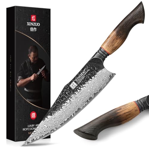 XINZUO 21,9cm Kochmesser Damastmesser Handgeschmiedet 67 Schichten Damaststahl Chefmesser -Profi Scharfe Küchenmesser 10Cr15CoMoV Stahlkern -Ergonomischer Griff aus Weißeiche -Mo Serie