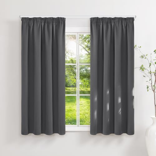 Runyéla Gardinen mit Kräuselband Thermovorhänge Kälteschutz Vorhänge Blickdicht 160 x 140 (HxB) Dunkelgrau 2er Set Verdunkelungsvorhänge für Schienensystem, Schiebegardinen für Wohnzimmer Curtain