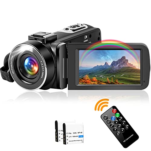 DREANNI Videokamera 2.7K 48MP Camcorder 16X Digital Zoom Kamera Recorder für YouTube 3.0 Zoll LCD Bildschirm Vlogging Kamera mit Batterien, LED-Fülllicht, Fernbedienung