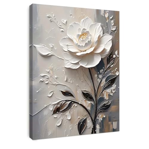 Alptiny Gerahmtes Blumen Wandbild 30×40 cm Minimalistisches Botanical Leinwandbild für Wohnzimmer Schlafzimmer Küche Büro Vintage mit Haken Nägeln und Magischer Klettbefestigung Sofort Aufhängbar