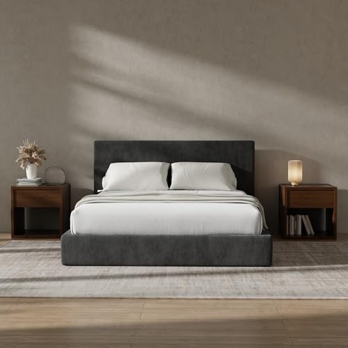 RECCI Cloud Polsterbett 140x200cm mit gepolstertem Kopfteil, 5 cm weiche Schaumstoffpolsterung, doppelbett ohne Boxspring, leises Bettgestell im Schlafzimmer, familienbett (Schwarz) (140x200cm)