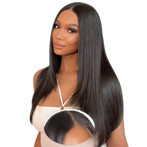 18 Zoll Echthaar Perücke 6x9 Lace Front Wig Human Hair with 200% Density Straight Glueless Human Hair Wigs For Black Women Natürliche Schwarze Farbe Perücken Echthaar Damen (45 cm)