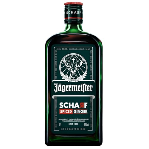 Jägermeister Scharf – 1 x 0,7l Premium Kräuterlikör 33% Vol. intensiver Ingwer-Kick – Hot Shot mit 56 erlesenen Kräuter – Im Eichenfass gelagert – Das Original aus Wolfenbüttel