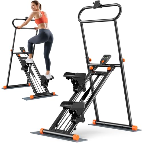 XDDIAS Stepper für Zuhause, Mini Stepper leise mit LCD Display, klappbarer Heimtrainer mit Haltestange, Bauch Beine Po Fitnessgerät, Stairmaster für Zuhause bis 140 kg