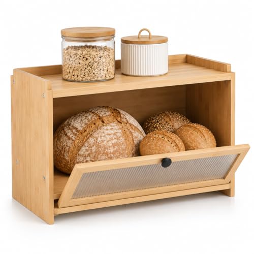 AH® Bambus-Brotkasten mit Schneidebrett & Belüftung, 40×26×23 cm