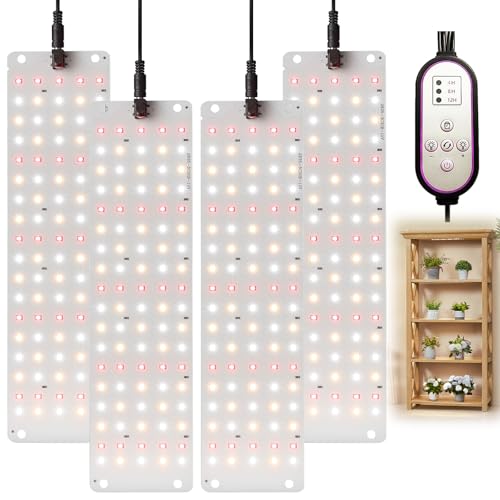 Vollspektrum Pflanzenlicht,4Pcs 360 LED Pflanzenlicht,mit 4/8/12H Timer,10 einstellbare Helligkeit,12V Adapter,28W,3.5M Leitungssteuerung,besonders geeignet für Gemüse,Kräuter und Zierpflanze