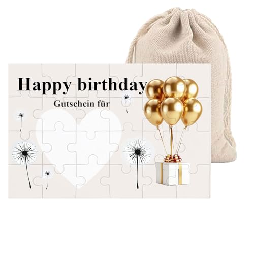 Geburtstagskarte, Gutscheine zum selber ausfüllen, 24-teilig Happy Birthday Puzzle mit Säckchen, Gutschein Geburtstag, Wunschgutschein, Lustige Geburtstagsgeschenk für Frauen Freundin